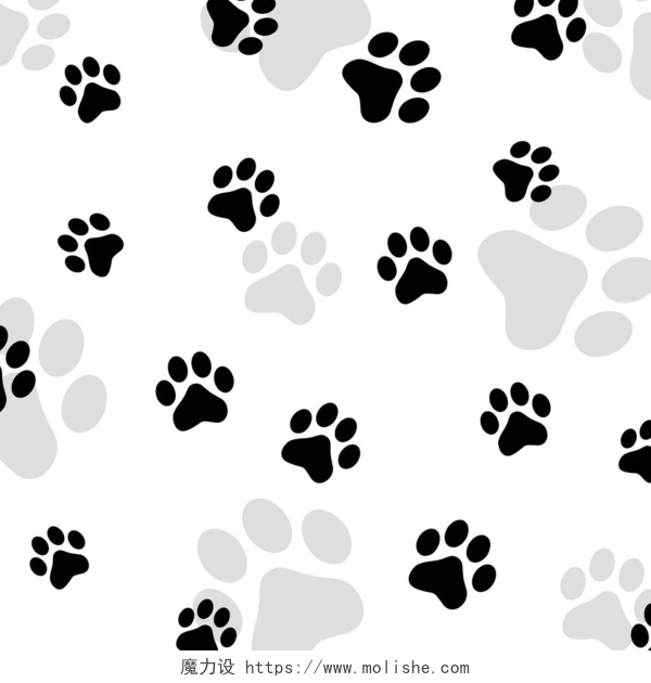 白色背景墙黑色的小狗爪手印宠物隔离图标